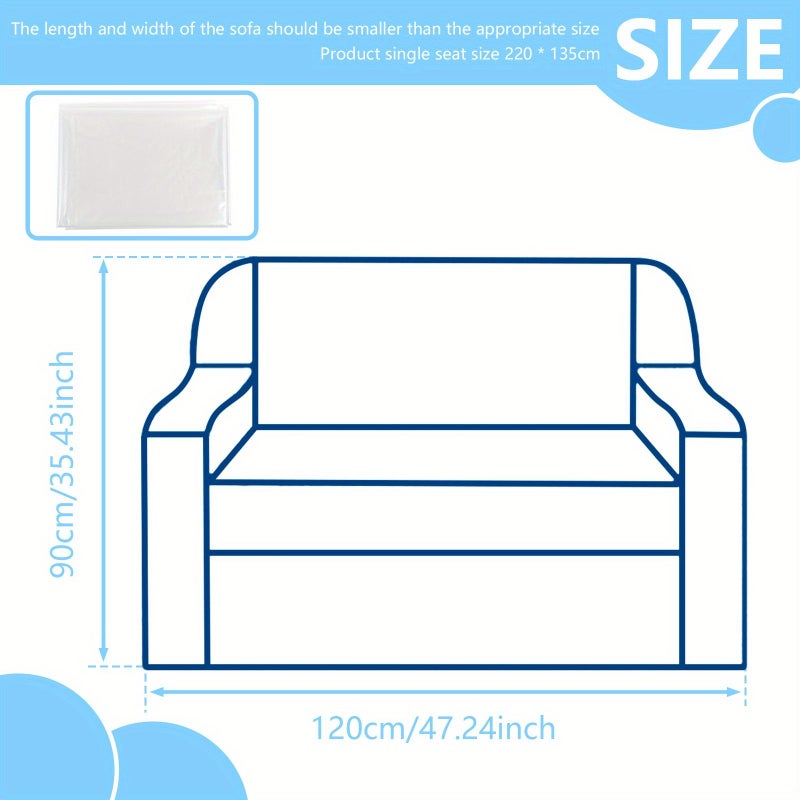 Transparent Sofa Covers PE Double Seat Easy Install Detachable Flexible Safe - Image 2