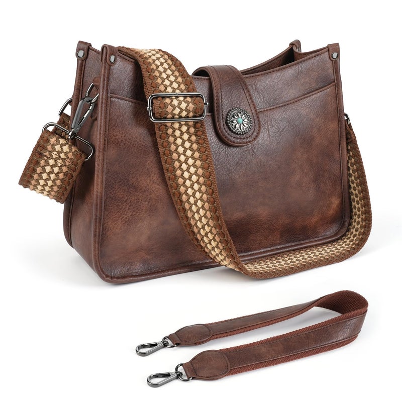 APHISON Crossbody Bags For Women Trendy, Vegan Leather Hobo Handbags Crossbody Purses Shoulder Bucket Bag with 2 Strap Coffee - Image 1