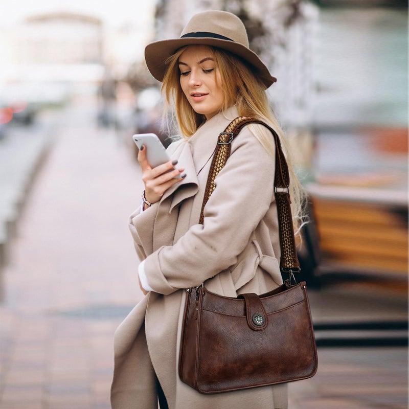 APHISON Crossbody Bags For Women Trendy, Vegan Leather Hobo Handbags Crossbody Purses Shoulder Bucket Bag with 2 Strap Coffee - Image 3