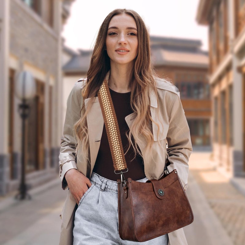APHISON Crossbody Bags For Women Trendy, Vegan Leather Hobo Handbags Crossbody Purses Shoulder Bucket Bag with 2 Strap Coffee - Image 2