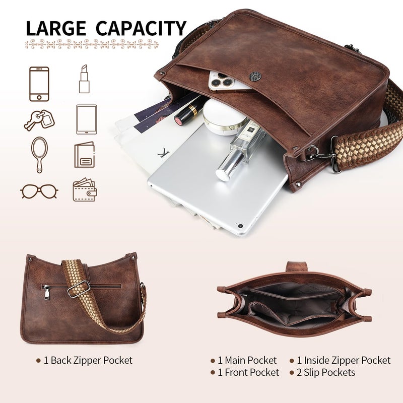 APHISON Crossbody Bags For Women Trendy, Vegan Leather Hobo Handbags Crossbody Purses Shoulder Bucket Bag with 2 Strap Coffee - Image 4