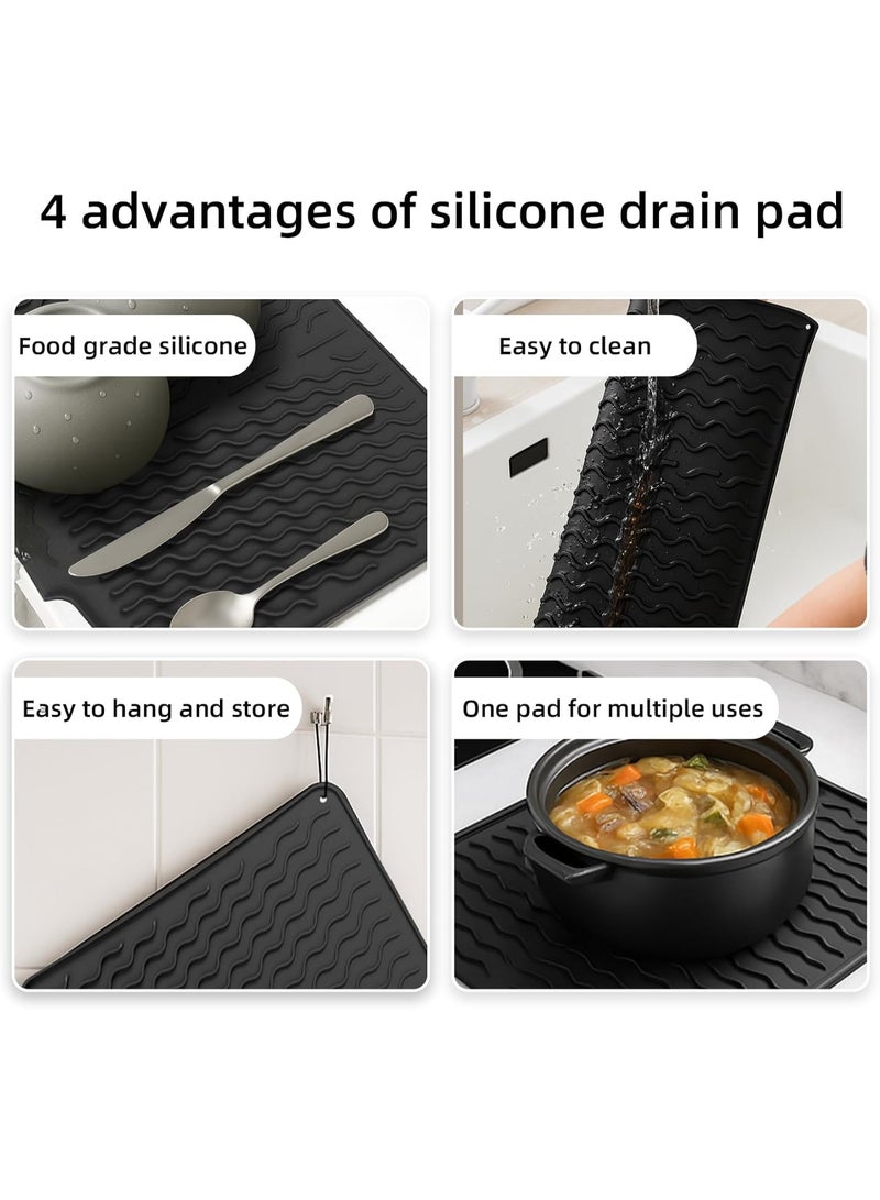 KCDMBUE Silicone Dish Drying Mat with Drain Lip, Non-Slip Heat Resistant Kitchen Counter Mat, Quick Dry Dish Pad for Sink & Countertop - Image 3