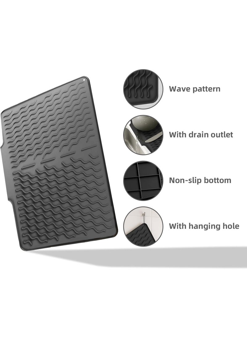 KCDMBUE Silicone Dish Drying Mat with Drain Lip, Non-Slip Heat Resistant Kitchen Counter Mat, Quick Dry Dish Pad for Sink & Countertop - Image 2