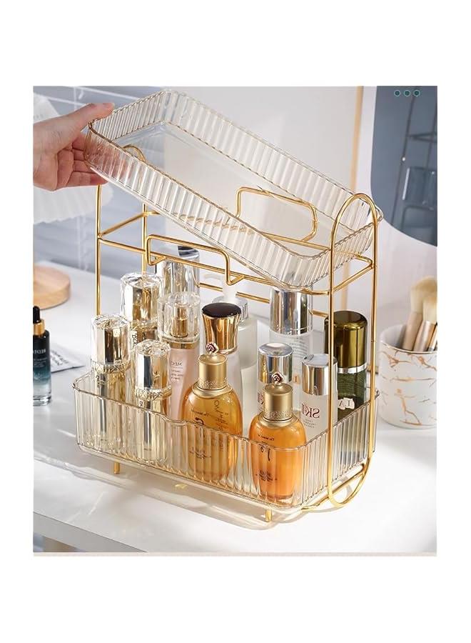 HOOKOR Cosmetics storage box bathroom cosmetic rack storage box desktop double-layer dresser rack bedroom storage finishing shelf for Bedroom, Vanity, Bathroom, Countertop (Transparent) - Image 1