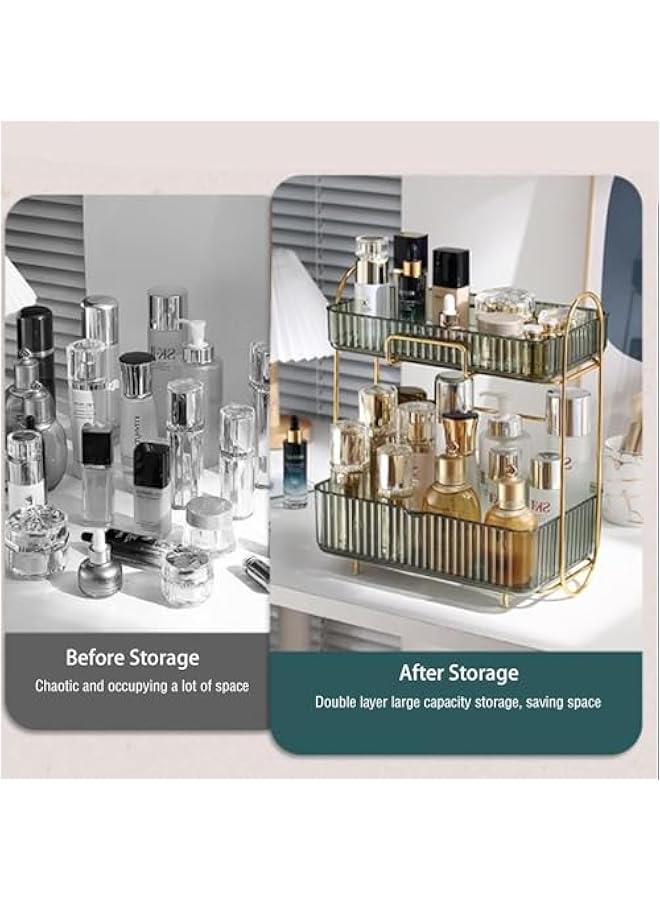 HOOKOR Cosmetics storage box bathroom cosmetic rack storage box desktop double-layer dresser rack bedroom storage finishing shelf for Bedroom, Vanity, Bathroom, Countertop (Transparent) - Image 3