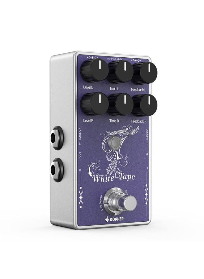Donner EC1335 White Tape Stereo Delay Pedal, Analog Delay for Electric Guitar, Purple - Image 1