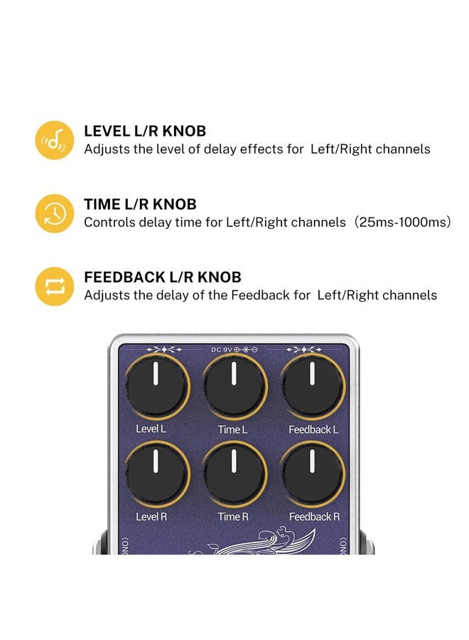 Donner EC1335 White Tape Stereo Delay Pedal, Analog Delay for Electric Guitar, Purple - Image 5