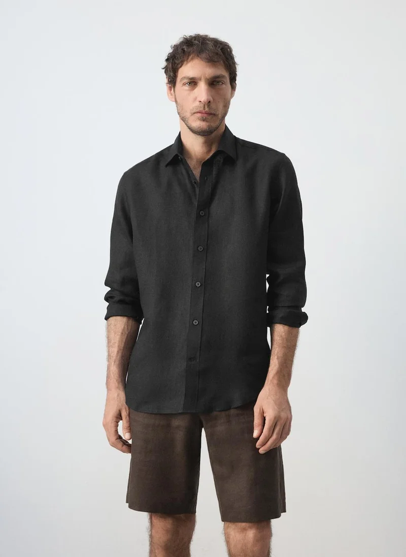 مانجو مان Regular-Fit 100% Linen Shirt