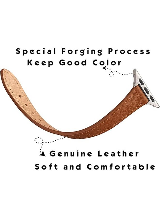 Slim Leather Bands Compatible with Apple Watch Band, 42mm/44mm/45mm/49mm, Top Grain Genuine Leather Strap Thin Watch Wristband for iWatch Ultra SE Series 9 8 7 6 5 4 3 2 1 SE  - Image 3