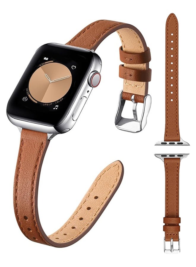 Slim Leather Bands Compatible with Apple Watch Band, 42mm/44mm/45mm/49mm, Top Grain Genuine Leather Strap Thin Watch Wristband for iWatch Ultra SE Series 9 8 7 6 5 4 3 2 1 SE  - Image 1