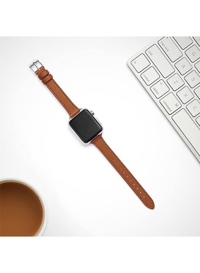 Slim Leather Bands Compatible with Apple Watch Band, 42mm/44mm/45mm/49mm, Top Grain Genuine Leather Strap Thin Watch Wristband for iWatch Ultra SE Series 9 8 7 6 5 4 3 2 1 SE  - Image 4