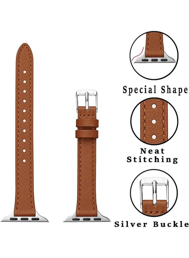 Slim Leather Bands Compatible with Apple Watch Band, 42mm/44mm/45mm/49mm, Top Grain Genuine Leather Strap Thin Watch Wristband for iWatch Ultra SE Series 9 8 7 6 5 4 3 2 1 SE  - Image 2