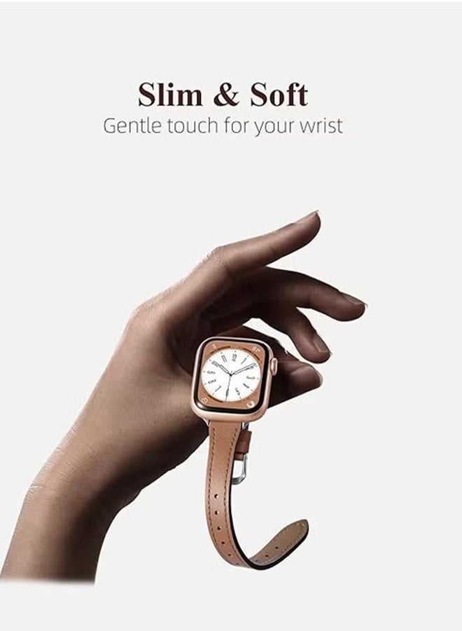 Slim Leather Bands Compatible with Apple Watch Band, 42mm/44mm/45mm/49mm, Top Grain Genuine Leather Strap Thin Watch Wristband for iWatch Ultra SE Series 9 8 7 6 5 4 3 2 1 SE  - Image 5