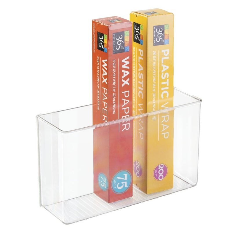 mDesign Plastic Adhesive Mount Storage Organizer Container for Kitchen or Pantry Wall Organization - Space Saving Holder for Sandwich Bags, Foil - 11" Wide - Ligne Collection - Clear - Image 1