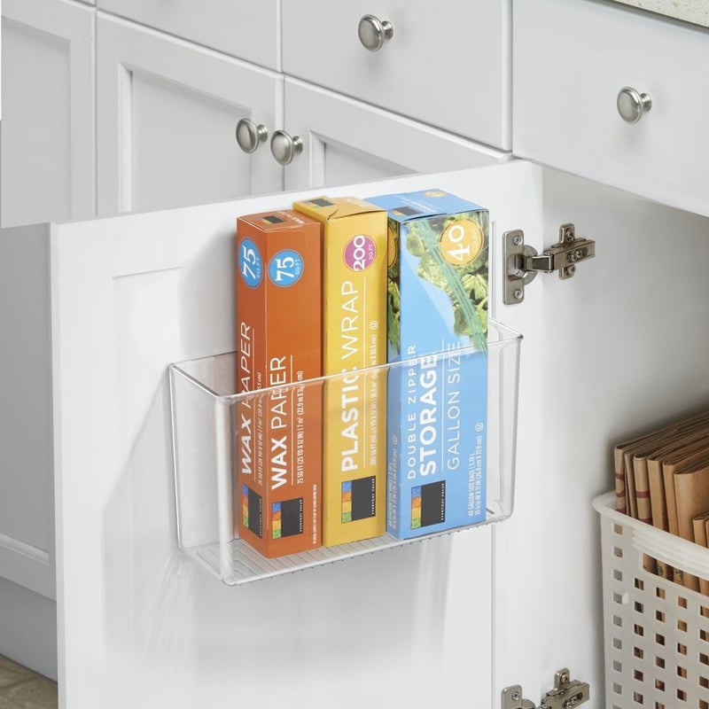 mDesign Plastic Adhesive Mount Storage Organizer Container for Kitchen or Pantry Wall Organization - Space Saving Holder for Sandwich Bags, Foil - 11" Wide - Ligne Collection - Clear - Image 2