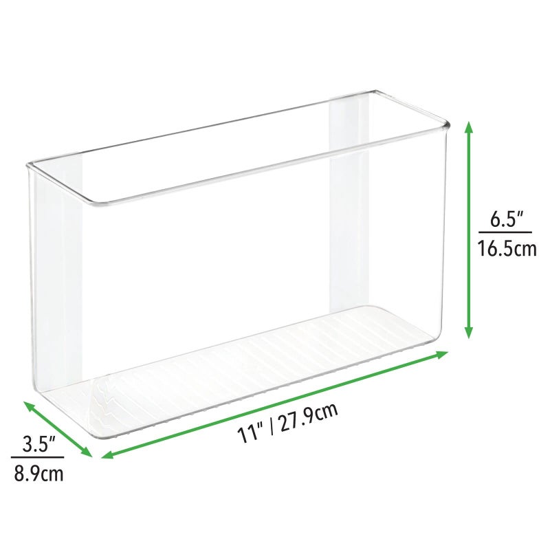 mDesign Plastic Adhesive Mount Storage Organizer Container for Kitchen or Pantry Wall Organization - Space Saving Holder for Sandwich Bags, Foil - 11" Wide - Ligne Collection - Clear - Image 3