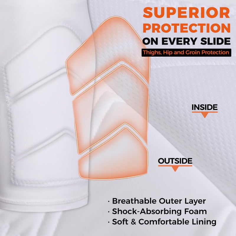COOLOMG Youth Boys Baseball Sliding Shorts with Cup Pocket (NO Cup) Padded Compression Underwear White M - Image 2