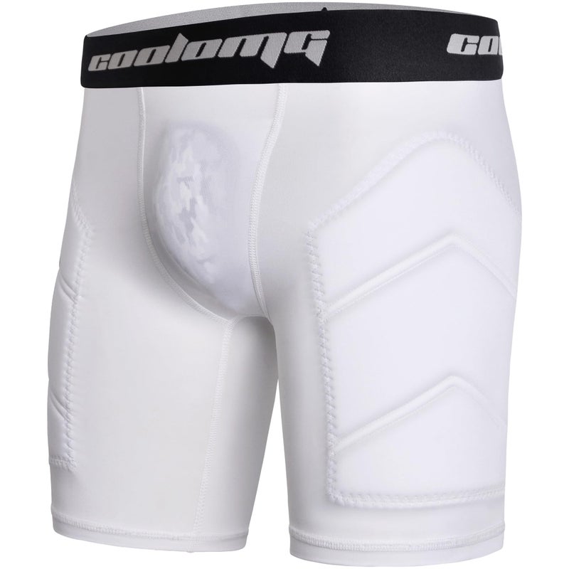 COOLOMG Youth Boys Baseball Sliding Shorts with Cup Pocket (NO Cup) Padded Compression Underwear White M - Image 1