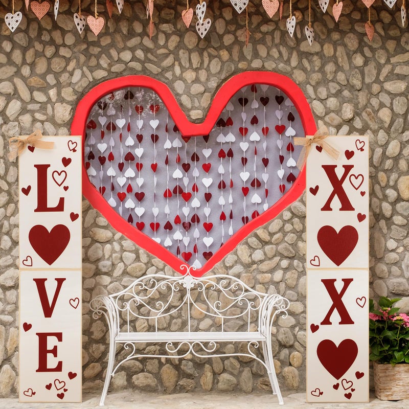 Memorywuu 2 Pcs Valentine's Day Porch Sign Love Heart Welcome Wooden Porch Decor Standing Valentine's Day Decoration Rustic Welcome Sign for Patio Front Door Wall Yard Holiday Party, 33" H(Love) - Image 4