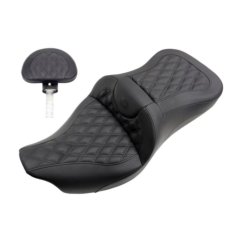 مقعد Saddlemen 08011187 80807B182BR Lattice Stitch Roadsofa مع مسند ظهر 08 موديلات السياحة باللون الأسود مع خياطة شبكية