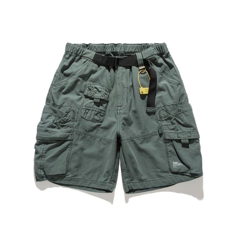 Japanese Vintage Workwear Shorts Youth Summer New Tactical Multi-pocket Loose-fit Straight-leg Five-piece Pants Trendy Cyan - Image 1
