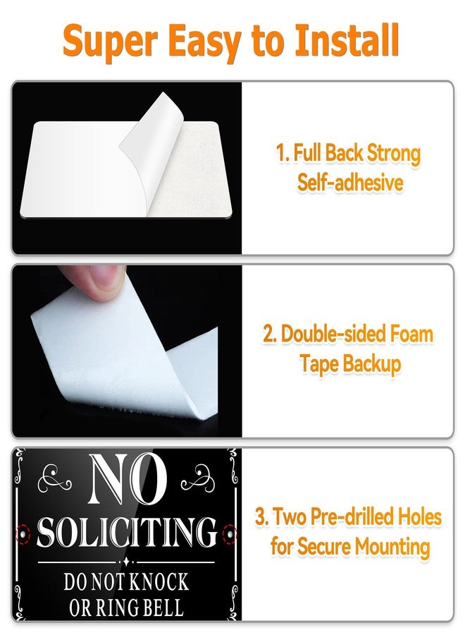 MongFun No Soliciting Sign for Front Door, (2 Pack) Self-adhesive No Soliciting Sign for House, 6 x 4 inches Aluminum Metal Signs for Yard (Medium, Black/White) - Image 5