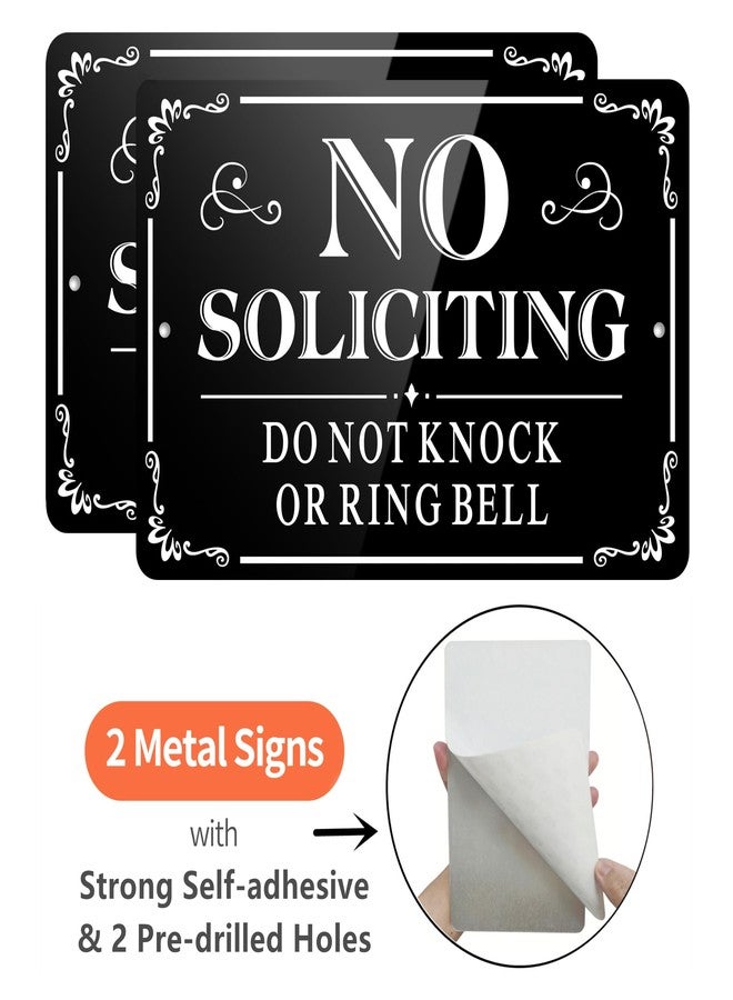 MongFun No Soliciting Sign for Front Door, (2 Pack) Self-adhesive No Soliciting Sign for House, 6 x 4 inches Aluminum Metal Signs for Yard (Medium, Black/White) - Image 2