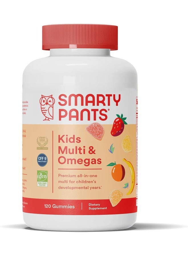 SmartyPants Kids Multivitamin Gummies: Omega 3 Fish Oil (EPA/DHA), Vitamin D3, C, Vitamin B12, B6, A, K & Zinc for Immune Support, Biotin, Gluten Free, Three Fruit Flavors, 120 Count (30 Day Supply) - Image 1
