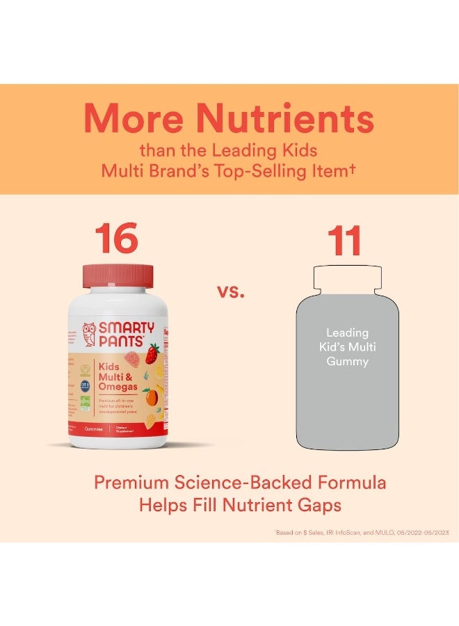 SmartyPants Kids Multivitamin Gummies: Omega 3 Fish Oil (EPA/DHA), Vitamin D3, C, Vitamin B12, B6, A, K & Zinc for Immune Support, Biotin, Gluten Free, Three Fruit Flavors, 120 Count (30 Day Supply) - Image 5