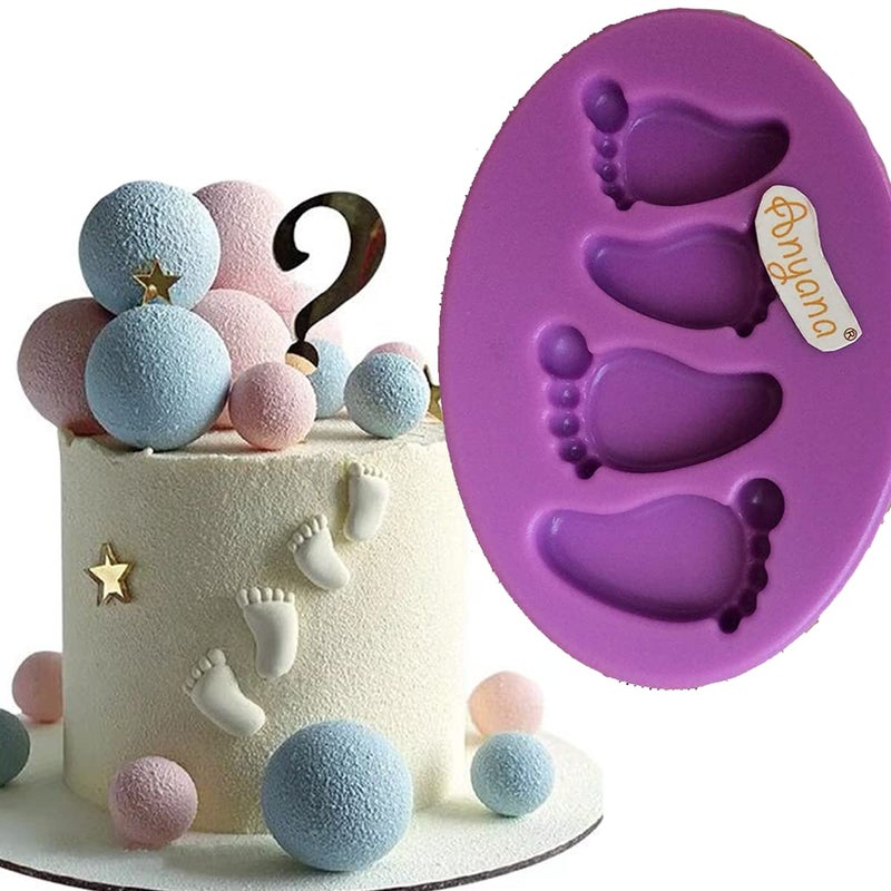 Anyana Baby foot print Baking Molds footstep Silicone Fondant molds baby shower Cake Decorating Tools Gumpaste christening cupcake topper decorations party resin Clay Chocolate Candy Molds easy to use