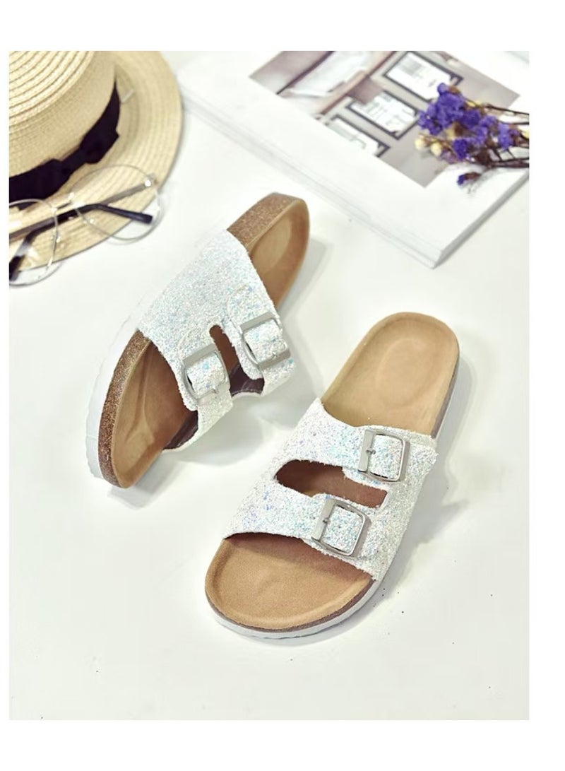 RUIZU Women's cork insole sandals, comfortable summer beach sandals with adjustable buckles  - Image 2