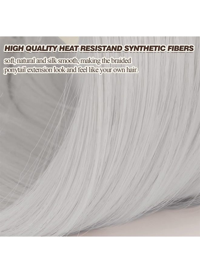 BARSDAR 26 Inch Long Braided Ponytail Extension with Hair Tie Straight Wrap Around Hair Extensions Pony Tail DIY Natural Soft Synthetic Hair Piece for Women -Ash White - Image 2