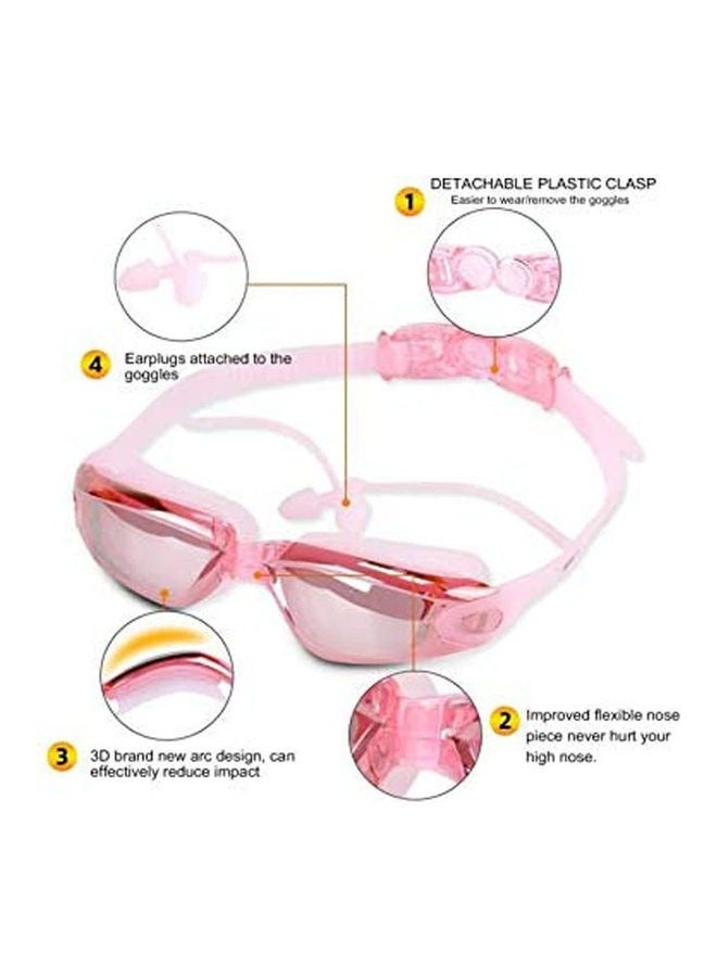 روك بو نظارات سباحة ROCK POW، نظارات سباحة عاكسة لا تتسرب، مضادة للضباب، حماية من الأشعة فوق البنفسجية، عدسات رؤية واسعة، نظارات سباحة ثلاثية مع حقيبة حماية مجانية، مجموعة نظارات سباحة مقاومة للماء 4 في 1 مع قبعة سباحة، سدادات أنف، سدادات أذن للبالغين والرجال والنساء والشباب والأطفال، وردي - Image 2