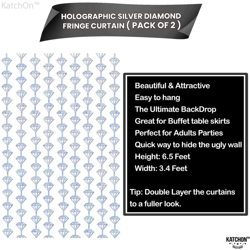 KatchOn, Holographic Silver Foil Diamond Curtains - Pack of 2 | Diamond Backdrop Curtain | Silver Diamond Garland, Denim and Diamonds Party Decorations | New Years Eve Party Supplies 2026 - Image 4
