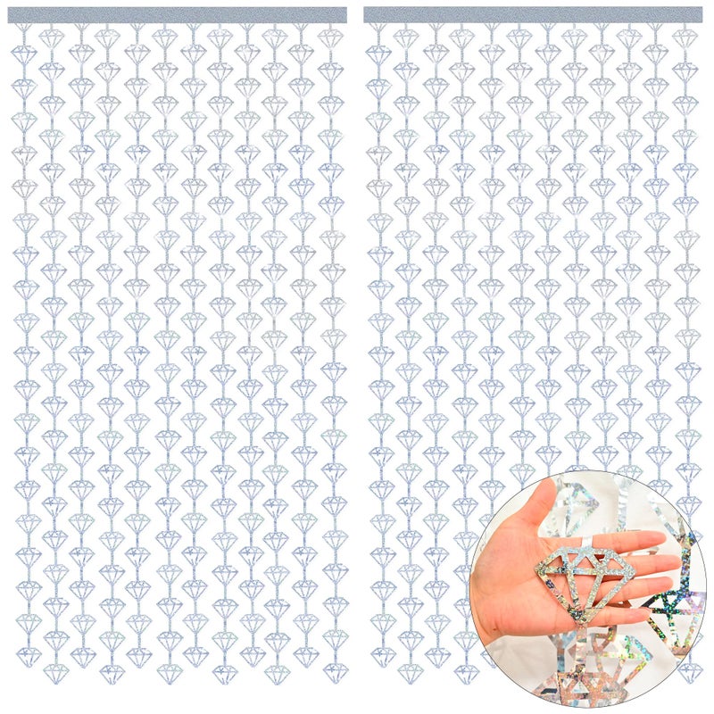 KatchOn, Holographic Silver Foil Diamond Curtains - Pack of 2 | Diamond Backdrop Curtain | Silver Diamond Garland, Denim and Diamonds Party Decorations | New Years Eve Party Supplies 2026 - Image 2