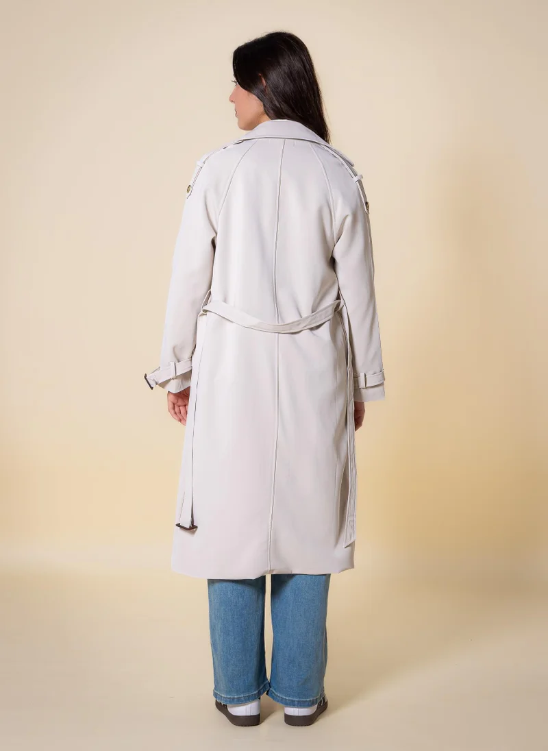 SHAPES Light Beige BELTED TRENCH COAT for Women | Best Price UAE