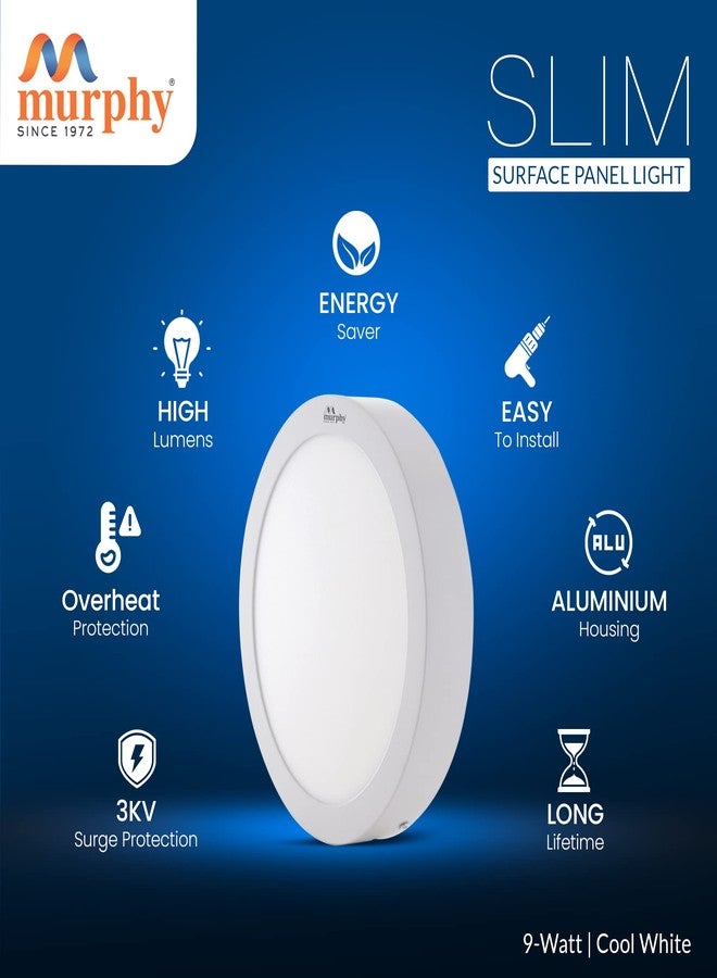 مورفي مصباح مورفي غير المعلق للسقف، 9 وات، رفيع، دائري، LED، مثبت على السطح (أبيض بارد) - Image 2