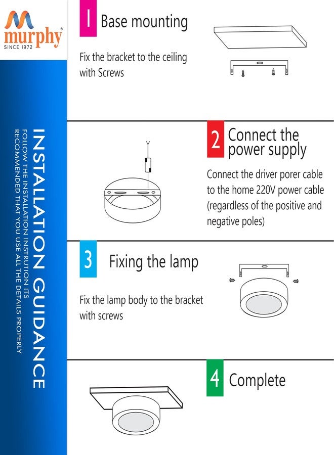 مورفي مصباح مورفي غير المعلق للسقف، 9 وات، رفيع، دائري، LED، مثبت على السطح (أبيض بارد) - Image 4