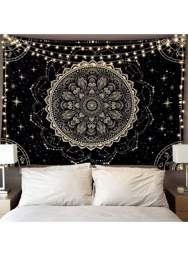 FLY SPRAY Black Golden Mandala Tapestry Astrology Wall Hanging Wall Tapestry Aesthetic Hippie Wall Decor Bohemian Wall Art Boho Home Decoration For Bedroomliving Roomdorm - Image 1