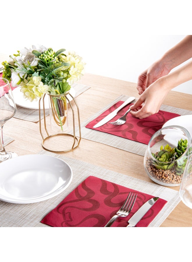 Restaurantware Luxenap 15.75 Inch Disposable Napkins, 25 Soft Linen Like Napkins - Absorbent, Air Laid, Bordeaux With Vintage Pattern Paper Cloth Like Napkins, Pre-Folded, For Dinner Party Guests - Image 5