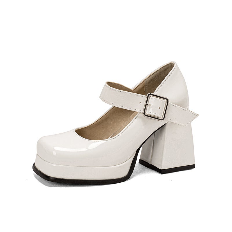 New Thick Bottom High Heeled Square Head 40-43 Belt Buckle Shallow Mouth Single Shoes For 2024 - Image 1