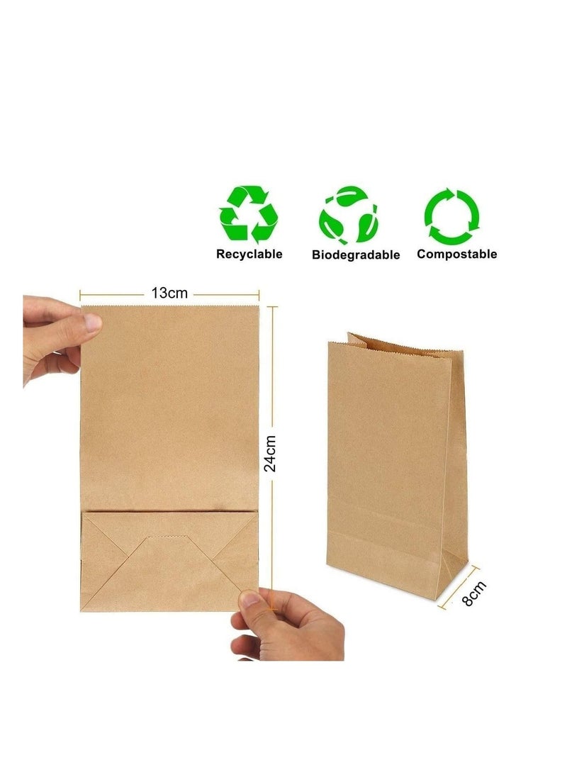 Excefore - Kraft Paper Bags, 30 Pcs Brown Party Bags with 1 Roll Label Stickers, Grease-Resistant Paper Lunch Bags, Sandwich Bag, Grocery Bags, Snack Bags, for Birthday Wedding Party Favor (13 x 8 x 24 cm) - Image 1