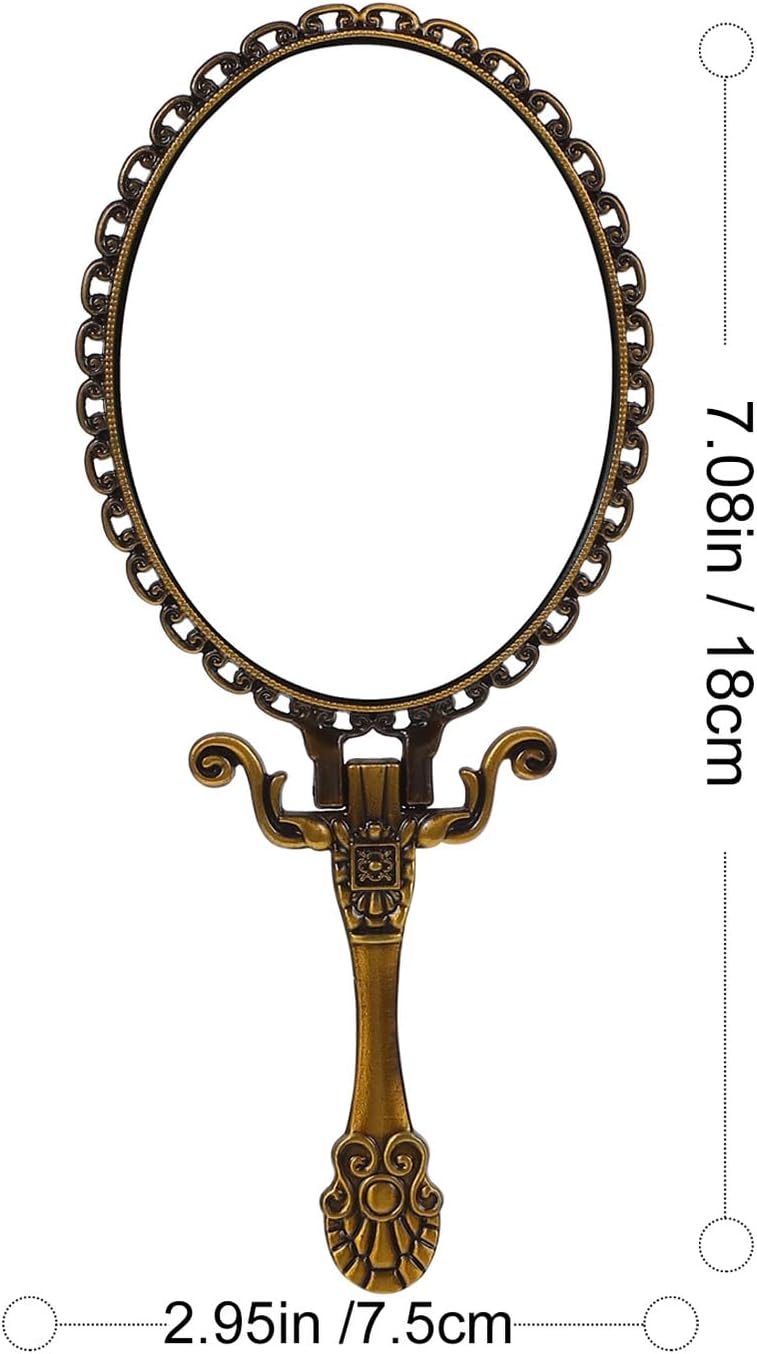 Retro Handheld Makeup Mirror with Handle, Embossed Flower Portable Folding Cosmetic Mirror Vintage Style for Travel and Daily Beauty Use - Image 1