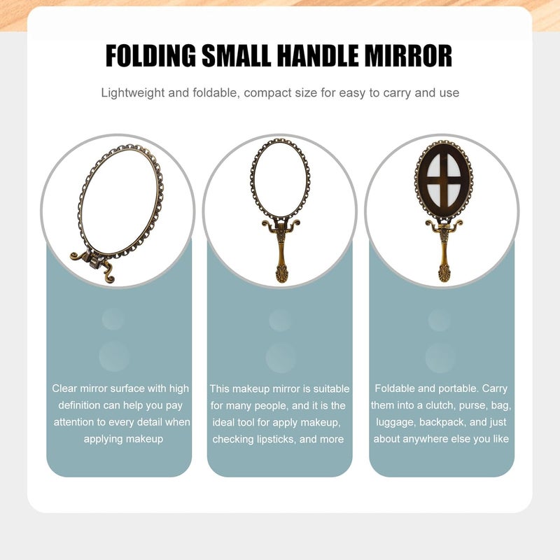 Retro Handheld Makeup Mirror with Handle, Embossed Flower Portable Folding Cosmetic Mirror Vintage Style for Travel and Daily Beauty Use - Image 5