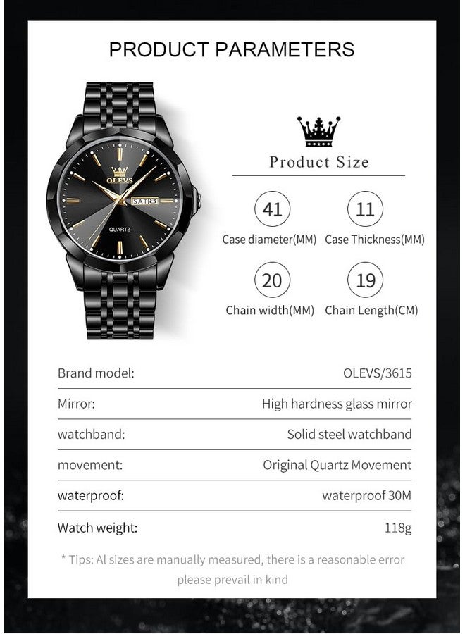OLEVS Men Watches Chain Business Luxury Dress Easy Read Wrist Watch Black Stainless Steel Waterproof Watch for Men Date - Image 5