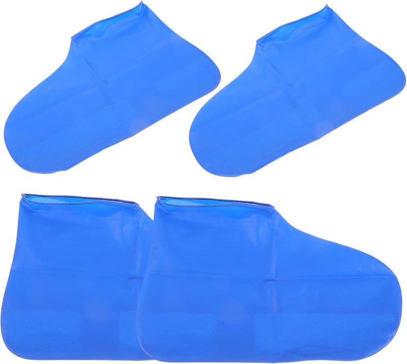 Blue Reusable Latex Rain Boot Covers 2 Pairs Shoes Protector for Outdoor Use Keeps Shoes Clean - Image 1
