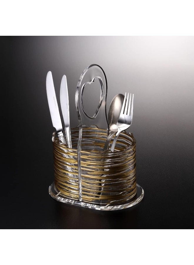 Vague Vague Acrylic Bark Design Cutlery Holder, 21 cm Size, Transparent/Gold  - Image 1