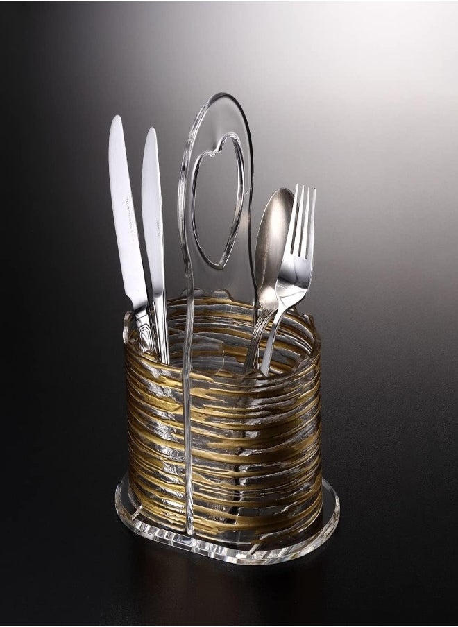 Vague Vague Acrylic Bark Design Cutlery Holder, 21 cm Size, Transparent/Gold  - Image 2
