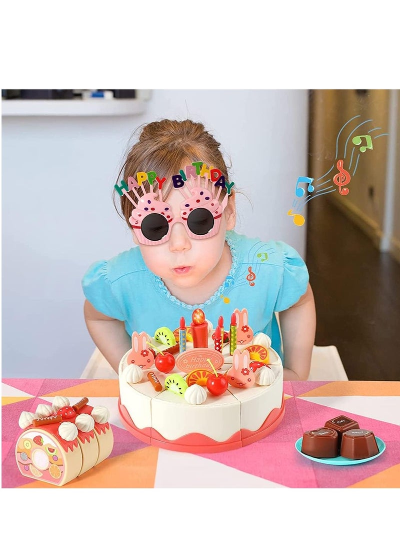 82 Pcs Birthday Cake Toys Set With Light And Music, Cake Play Tea Party Dessert Set, Kids Pretend Play Cutting Food included Chocolate, Fruit, Candles Decor And More, Early Educational Learning Kitchen Playset With Velcro Removable Parts, Role Play Party Gift Sets For Girls Boys Children Aged 3+ (Batteries Included) - Image 3