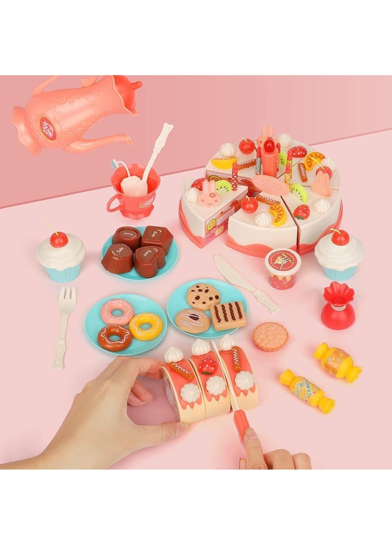 82 Pcs Birthday Cake Toys Set With Light And Music, Cake Play Tea Party Dessert Set, Kids Pretend Play Cutting Food included Chocolate, Fruit, Candles Decor And More, Early Educational Learning Kitchen Playset With Velcro Removable Parts, Role Play Party Gift Sets For Girls Boys Children Aged 3+ (Batteries Included) - Image 4